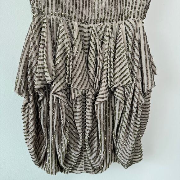 French Connection Samara Dress Women 6 Tan Sequin Bubble Hem Cocktail Elegant - Picture 8 of 11